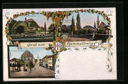 AK Hammelburg, Marktplatz Mit Rathaus, Scloss Saaleck, Wappen  - Hammelburg