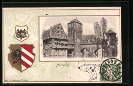 Präge-AK Nürnberg, Henkerturm Mit Brücke, Wappen  - Nürnberg