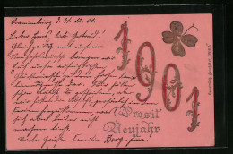Präge-AK Neujahrgrüsse 1901 Mit Kleeblatt  - Autres & Non Classés