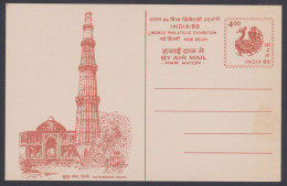 Inde India 1989 Mint Postcard World Philatelic Exhibition, Stamp, Qutub Minar, Delhi, Muslim Architecture, Monument - Indien