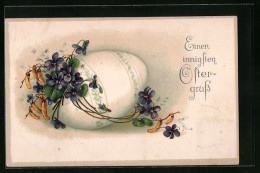 Lithographie Ostergruss Mit Veilchen Und Osterei  - Easter
