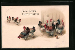 Präge-AK Ostergrüsse Mit Hühnern Und Osterküken  - Easter
