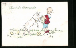 Künstler-AK Ostergrüsse Mit Osterküken Und Ziege  - Easter