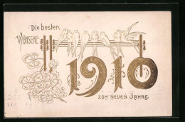 Präge-AK Die Besten Wünsche Zum Neuen Jahre 1910 Mit Kleeblättern  - Altri & Non Classificati