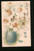 Lithographie Osterei Mit Narzissen Zu Ostern  - Easter