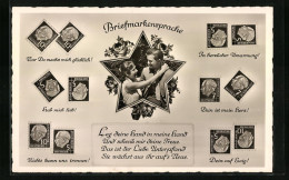 AK Briefmarkensprache Mit Sich Umarmendem Paar Und Liebesgedicht  - Stamps (pictures)