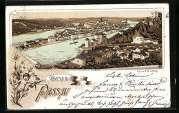 Vorläufer-Lithographie Passau, 1891, Ortsansicht Aus Der Vogelschau  - Passau