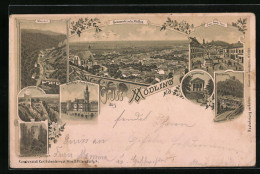 Lithographie Mödling, Klausen, Schwarzer Turm, Franz Josefs Platz, Husarentempel  - Other & Unclassified