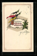 AK Glückwunsch Zum Neuen Jahr Mit Fahnen Vom Zweibund  - Guerre 1914-18