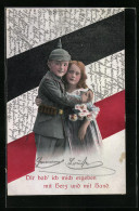 AK Junge In Uniform Umarmt Mädchen - Dir Hab` Ich Mich Ergeben Mit Herz Und Mit Hand, Kinder Kriegspropaganda  - Guerre 1914-18