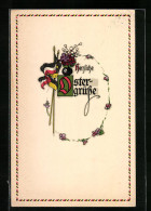 AK Herzliche Ostergrüsse, Blumen Mit Fahnen  - War 1914-18
