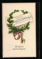 AK Herzlichen Weihnachtsgruss, Weihnachtslied Mit Grünen Kranz Mit Schleifenband  - Guerre 1914-18