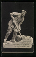 AK Skulptur Bausoldat Mit Spaten  - War 1914-18