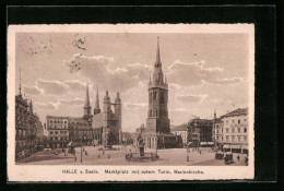 AK Halle A. S., Marktplatz Mit Rotem Turm Und Marienkirche  - Autres & Non Classés