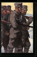 Künstler-AK Sign. Sailer: Infanterie Mit Gewehren Im Schneebedeckten Gebirge  - Guerre 1914-18