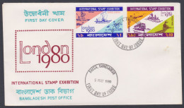 Bangladesh 1980 FDC International Stamp Exhibition, London, Boat, Postman, Horse, Aeroplane, Train, Ship First Day Cover - Bangladesch