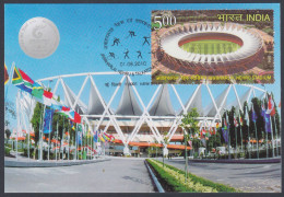 Inde India 2010 Maximum Max Card Jawaharlal Nehru Stadium, Sport, Sports, Flag, Flags, Commonwealth Games - Brieven En Documenten