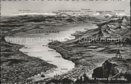 11732239 Lac Leman Genfersee Panoramakarte Genf - Sonstige & Ohne Zuordnung