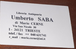 Cartoncino Libreria Antiquaria Umberto Saba (Trieste) - Cartes De Visite