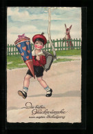 AK Kleiner Junge Mit Mütze Und Schultüte Zum Schulanfang  - Einschulung