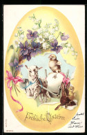 AK Lamm Mit Osterei-Kutsche Und Osterhasen  - Easter