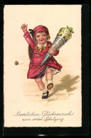 AK Fröhliches Mädchen Mit Zuckertüte  - Eerste Schooldag