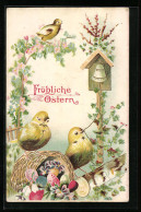 AK Fröhliche Ostern, Vögel Läuten Die Glocke  - Pâques