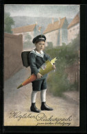 AK Junge Mit Schirmmütze Und Schultüte Zum Schulanfang  - Einschulung