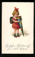 AK Mädchen Mit Zuckertüte Und Ranzen Zum Schulanfang  - Children's School Start