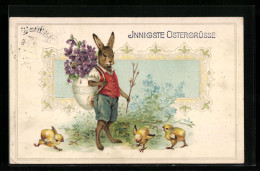 AK Osterhase Und Osterküken Wünschen Frohe Ostern  - Pâques