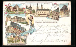 Lithographie Goslar, Kaiserhaus, Pauls Hotel Mit Urm, Marktplatz  - Goslar