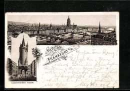 Lithographie Frankfurt A. M., Totalansicht, Eschenheimer Thurm  - Frankfurt A. Main