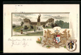 Passepartout-Lithographie München, Bavari Mit Ruhmeshalle, Wappen, Münchner Kindl  - Sonstige & Ohne Zuordnung