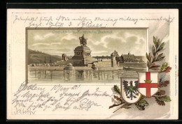 Passepartout-Lithographie Coblenz, Kaiser Wilhelm Denkmal, Wappen  - Other & Unclassified