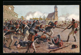 Künstler-AK O. Merte: Erstürmung D. Grimmaischen Tores Am 19. Oktober 1813, D. Ostpr. Landwehr-Bataillon, Major Fric  - Mertè, O.