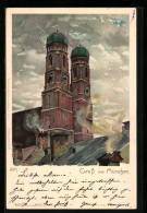 Künstler-AK Heinrich Kley: München, Frauenkirche  - Kley