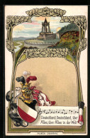 Passepartout-Lithographie Porta Westfalica, Denkmal, Wappen Mit Ritterhelm  - Sonstige & Ohne Zuordnung