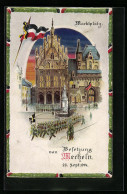 Relief-Künstler-AK Mecheln, Marktplatz Mit Soldatenparade Bei Nacht, Halt Gegen Das Licht  - Guerre 1914-18