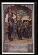 Künstler-AK Franz Kuderna: Deutscher Schulverein Nr. 802: Deuscht Sein, Heisst Wahr Sein...., Junge Vor Seinem Vater  - War 1914-18