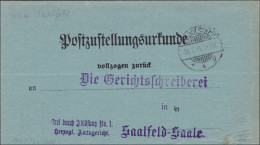 Post Zustellurkunde Rudolstadt Nach Saalfeld 1911 - Briefe U. Dokumente