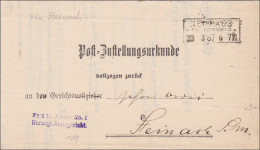 Post Zustellurkunde Neuhaus 1887 Nach Steinach - Cartas & Documentos
