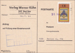 Postkarte - Prüfung Einer Einziehanschrift 1976 - Einzelfrankatur MiNr. 903 - Lettres & Documents