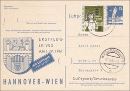 Ganzsache Erstflug LH - Hannover-Wien 1961 - Lettres & Documents