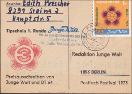 DDR:  1972: Tipschein Aus Steina Nach Berlin - Redaktion Junge Welt, FDJ - Briefe U. Dokumente