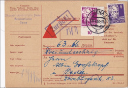 DDR:  1952: Nachnahme Paketkarte Von Jena - Zurück Köpfe II, Eckrand - Cartas & Documentos