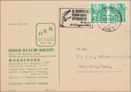 1956: Postkarte Farbenbestellung Magdeburg Nach Sonneberg-Werbestempel Turnfest - Storia Postale