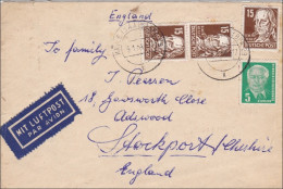 DDR:  1954: Luftpost Von Halle Nach England: Köpfe II, BPP Signatur - Covers & Documents