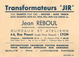 Grande Carte De Visite Publicitaire JEAN REBOUL , Transformateurs JIR - Cartes De Visite
