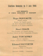 Elections Générales 2 Juin 1946  Ardèche . Ligue Communiste Et D'Union Républicaine Et Résistante - Zonder Classificatie