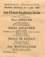 Elections Générales 2 Juin 1946  Ardèche . Entente Républicaine Sociale - Zonder Classificatie